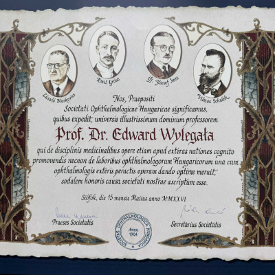 ,,Honoris Causa” Węgierskiego Towarzystwa dla prof.&nbsp;Edwarda Wylęgały